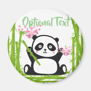 Aimant Panda heureux avec bambou et fleurs de cerisiers