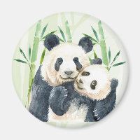 Panda Pair et Bambou Aquarelle