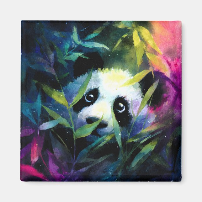 Aimant Panda Peeking Bamboo Aquarelle (Devant)