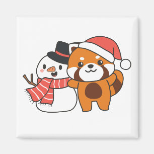 Aimant Panda Rouge Avec Snowman En Hiver Pour Noël Mag