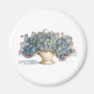 Aimant Panier vintage de fleurs bleues pour l'anniversair