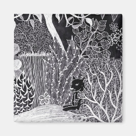 Aimant Panthère noire dans la jungle - dessin au crayon