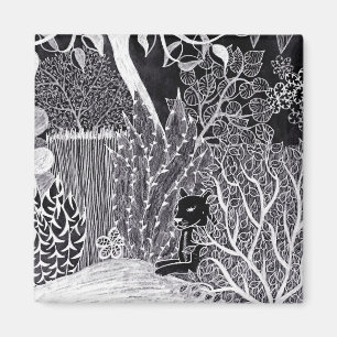 Aimant Panthère noire dans la jungle - dessin au crayon