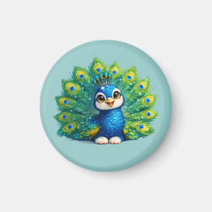 Aimant Paon mignon avec grand yeux dessin d'oiseau Kawaii