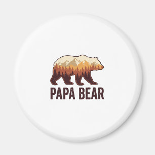 Aimant Papa Bear silhouette ours vintage forêt T-Shirt_1