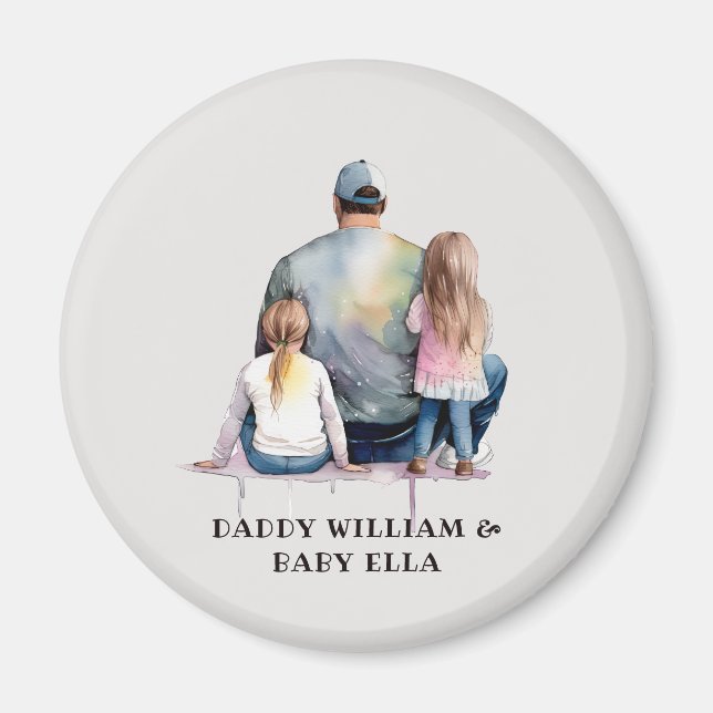 Aimant Papa et filles personnalisées (9) (Devant)