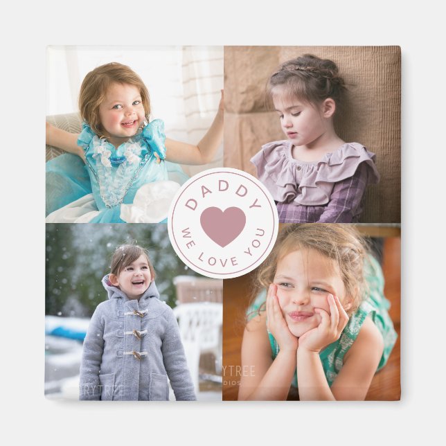 Aimant Papa We Lote Cute Rose Heart Photo Collage (Devant)