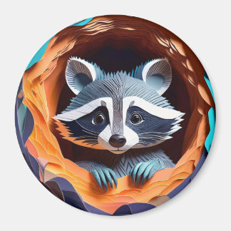 Aimant Papier Art Baby Raccoon dans l'arbre 3D