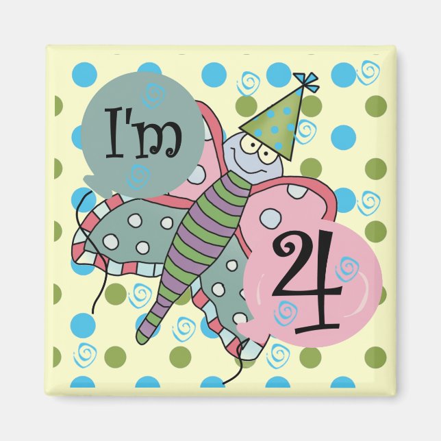 Aimant Papillon 4e anniversaire Tshirts et cadeaux (Devant)