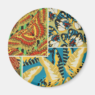 Aimant Papillon Art Déco Jaune et Turquoise Vibrants