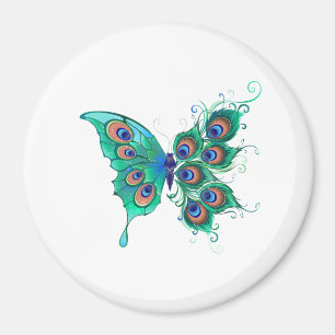 Aimant Papillon aux plumes de paon vert