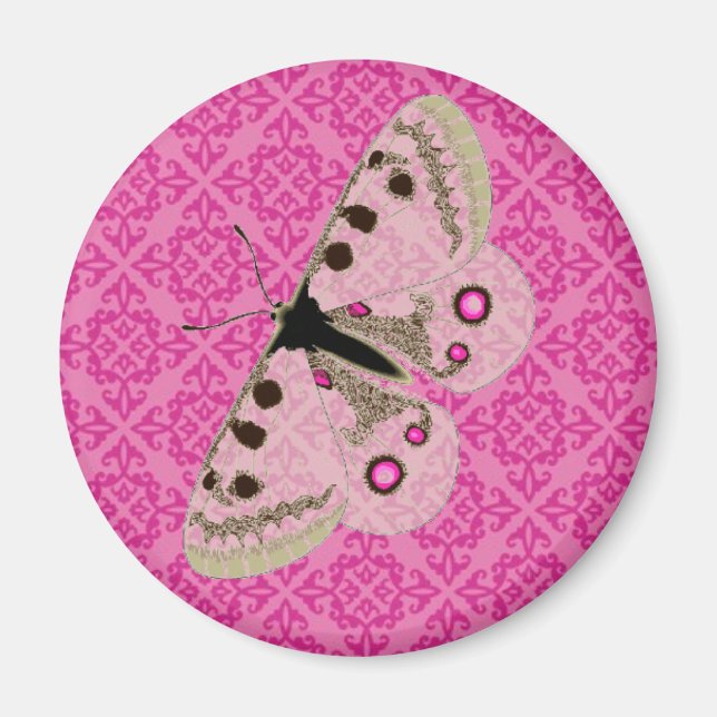 Aimant Papillon blanc sur rose (Devant)