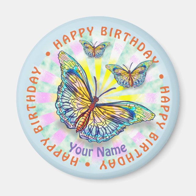 Aimant Papillon bleu d'anniversaire (Devant)