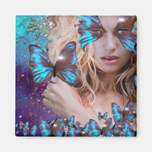 AIMANT PAPILLON BLEU DANS DES ÉTOINCELLES DE TEINT VERT E (Devant)