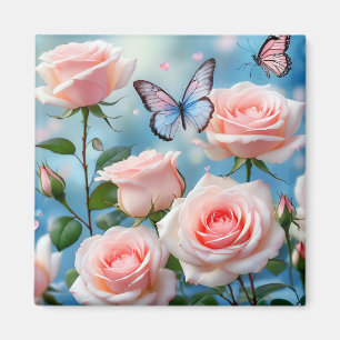 Aimant Papillon bleu rose doux