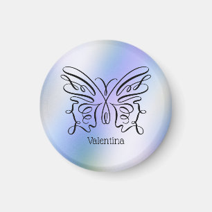 Aimant Papillon bleu violet Holographique Nom du monogram
