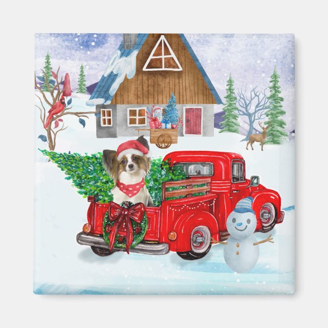 Aimant Papillon Chien dans la livraison de Noël Camion Ne (Devant)