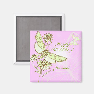 Aimant Papillon Citron Vert Rose