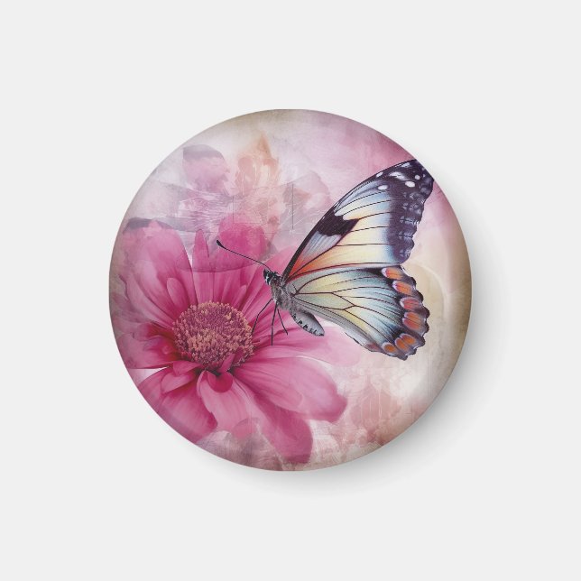 Aimant Papillon de rêve sur toile florale (Devant)