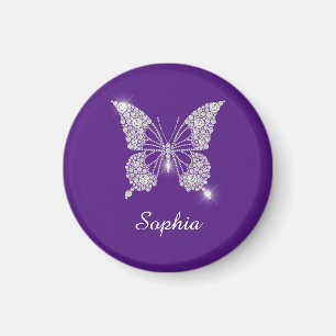 Aimant Papillon Diamant Blanc, Nom du script, Royal Purpl