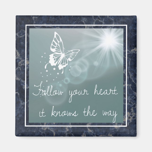 Aimant Papillon en marbre bleu Suivez votre citation du c (Devant)