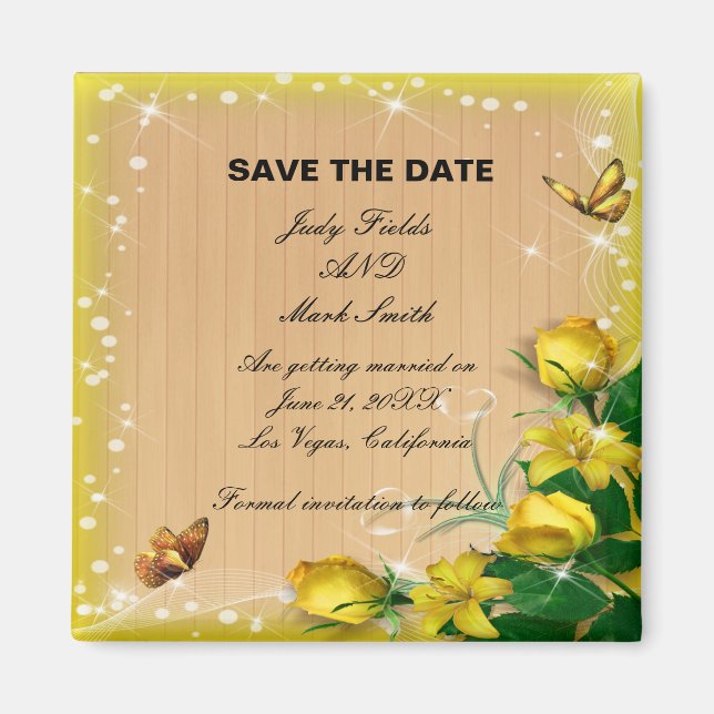 Aimant Papillon Floral Jaune Rustique Bois Enregistrer La (Devant)