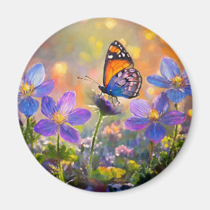 Aimant Papillon minuscule sur les Fleurs sauvages au leve