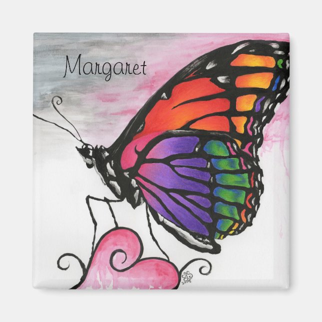 Aimant Papillon Monarque Arc-en-Ciel Original Fantastique (Devant)