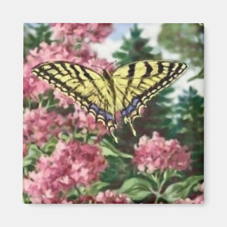 Aimant Papillon noir rose Fleurs Jardin Peinture