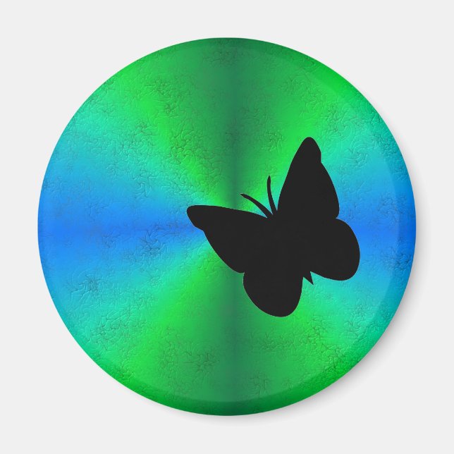 Aimant Papillon noir sur Arc-en-ciel bleu vert (Devant)