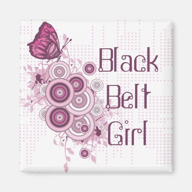 Aimant Papillon rose Arts martiaux Ceinture noire Fille (Devant)