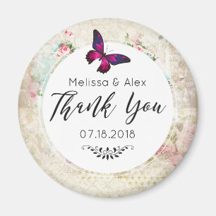 Aimant Papillon rose et Shabby Mariage Rose Vintage