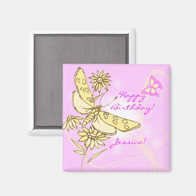 Aimant Papillon Rose Pêche (Recto/Verso)