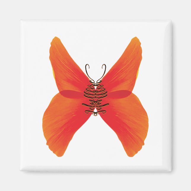 Aimant Papillon rouge orange avec votre nom (Devant)