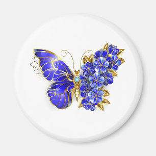 Aimant Papillon saphir à fleurs