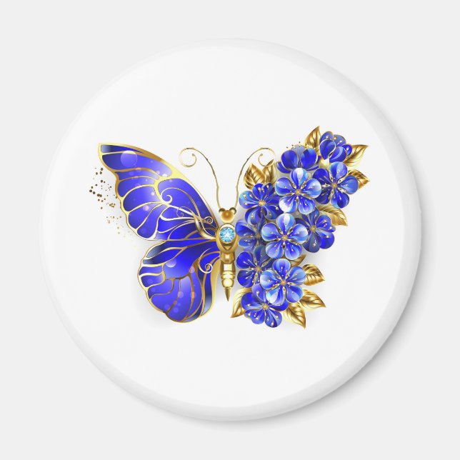 Aimant Papillon saphir à fleurs (Devant)