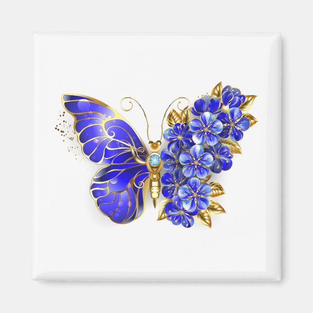 Aimant Papillon saphir à fleurs (Devant)