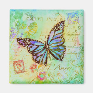 Aimant Papillon sarcelle et violet