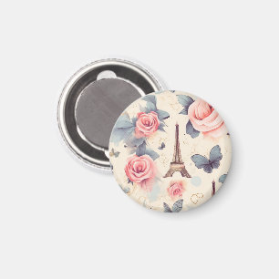 Aimant Papillon Tour Eiffel et Motif Rose