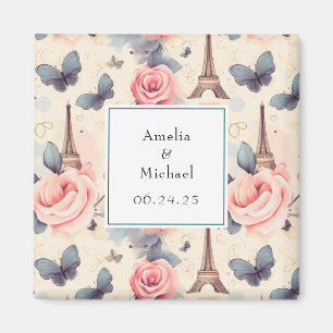 Aimant Papillon Tour Eiffel et Roses Sauvez la date