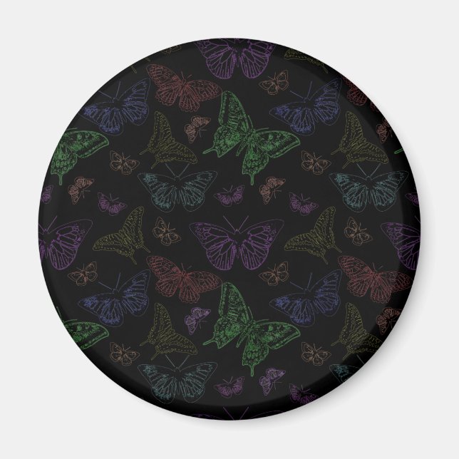 Aimant Papillons couleur noir et arc-en-ciel volants (Devant)