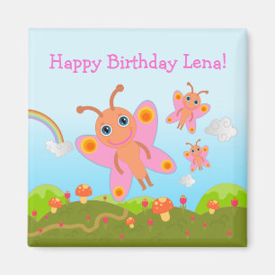 Aimant Papillons roses souhaitant le joyeux anniversaire