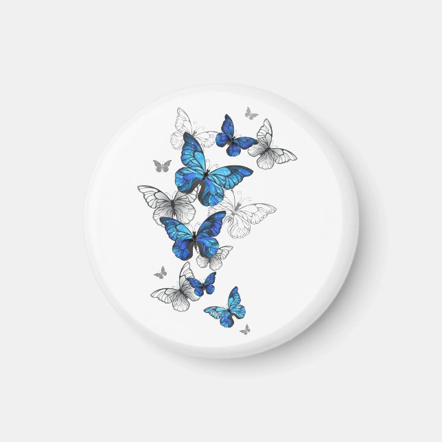 Aimant Papillons volants bleus Morpho (Devant)