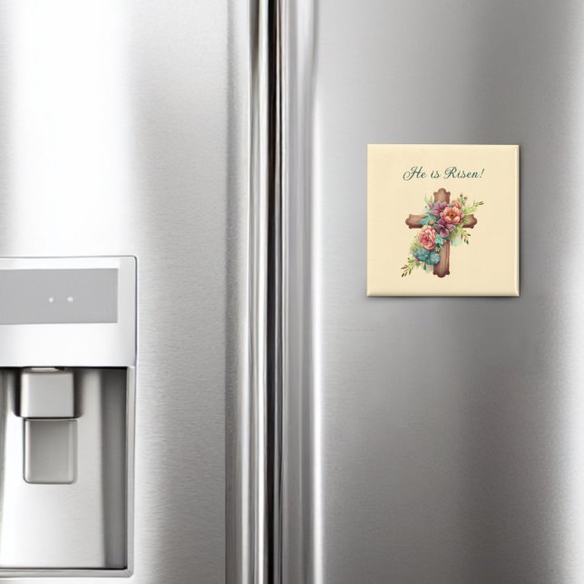 Aimant Pâques "Il est ressuscité" Croix florale (Créateur téléchargé)