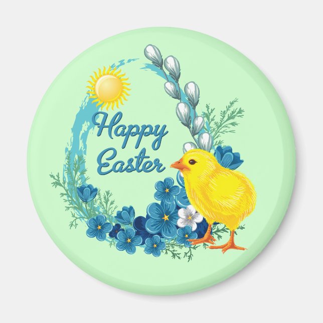 Aimant Pâques Joyeuses Avec Bébé Chick (Devant)
