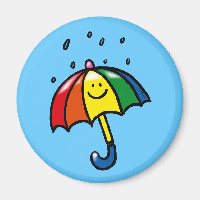 Aimant Parapluie arc-en-ciel et gouttes de pluie (Devant)
