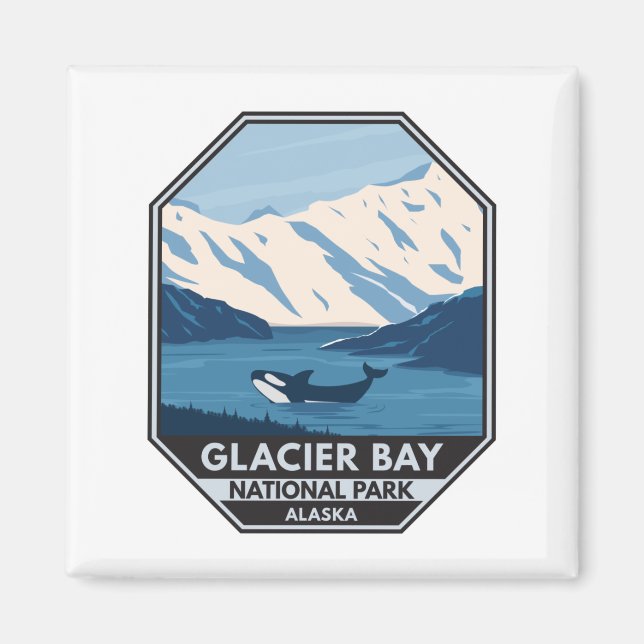 Aimant Parc national de Glacier Bay Alaska Orca Art Vinta (Devant)