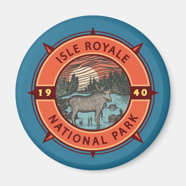 Aimant Parc national de l'Isle Royale Moose Retro Compass (Devant)