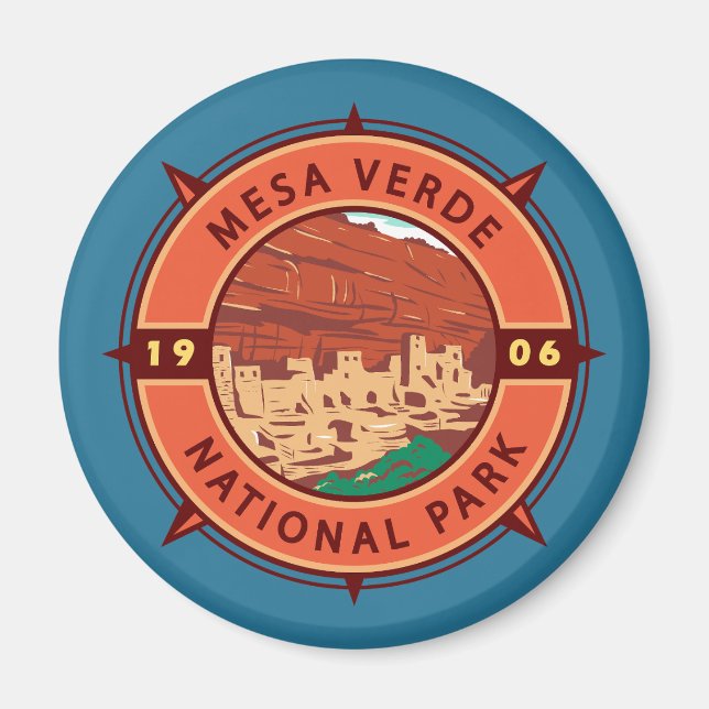 Aimant Parc national de Mesa Verde Emblem Retro Compass (Devant)