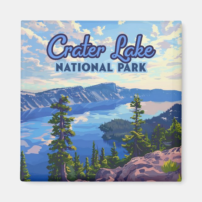 Aimant Parc national du lac Crater Oregon Retro (Devant)